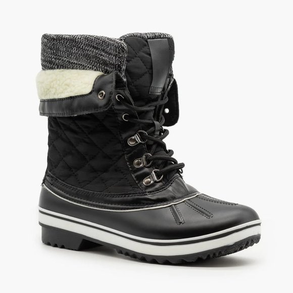 Forever Women Cozy and Dry Quilted Double Cuff Winter Boots - Black - Size 8 - Picture 1 of 3